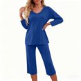 thumbnail image 1 of Ailaofu Ensembles de Pyjama Capri pour Femmes, Manches Courtes, Deux Pièces, Hauts à Col en V et Pantalons Capri, 1 of 7