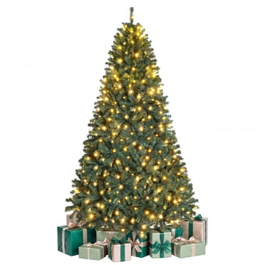 Gymax Arbre de Noël Pré-Illuminé de 7,5 Pi, Arbre Artificiel Articulé avec Support en Métal et Lumières DEL