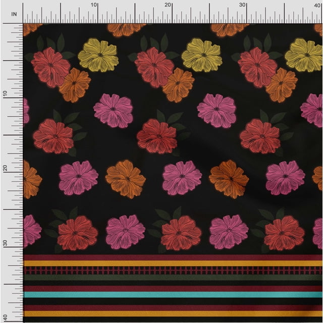 oneOone Cotton Silk Fabric Stripe & Floral Panel Decor Fabric Printed BTY 42 Inch Wide