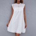 thumbnail image 1 of EGNMCR Robes d'Été Femmes Tendance Mode d'Été pour Femmes Col Rond Sans Manches Dentelle Crochet Découpes Ample Dentelle Midi Robe de Vacances, 1 of 8