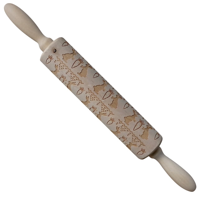 TIMIFIS Rolling Pin Wooden Easter Bunny Carrot Rolling Pin Printed Dough Stick Kitchen Gadgets