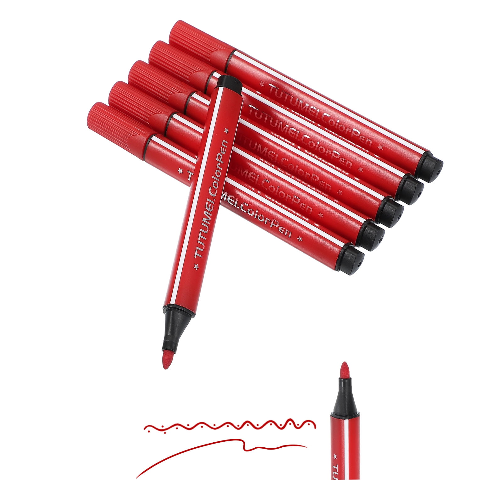 Uxcell Colored Markers, Red 6 Pack Washable Coloring Markers Water Color Pens