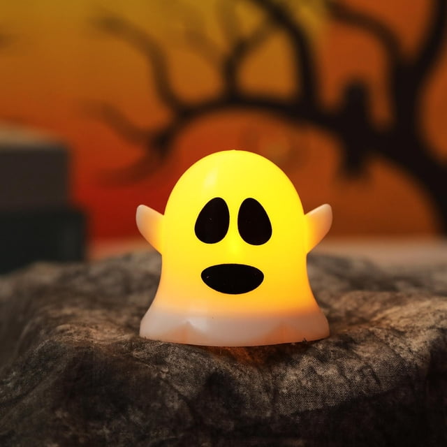 XYAIYT Halloween Ghost Lights Halloween Decorations Flameless Led Ghost Candle Night Lights with Terrifying Expressions Energy Saving Flicker Effect for Fireplace Dining Table Party 2.4in Yellow