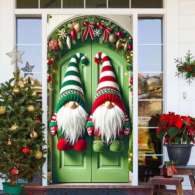 WIFKLSIIPG Rideau de Porte Festif de Noël pour la Maison, Design Élégant Rouge et Vert pour Entrées, Salons et Fêtes