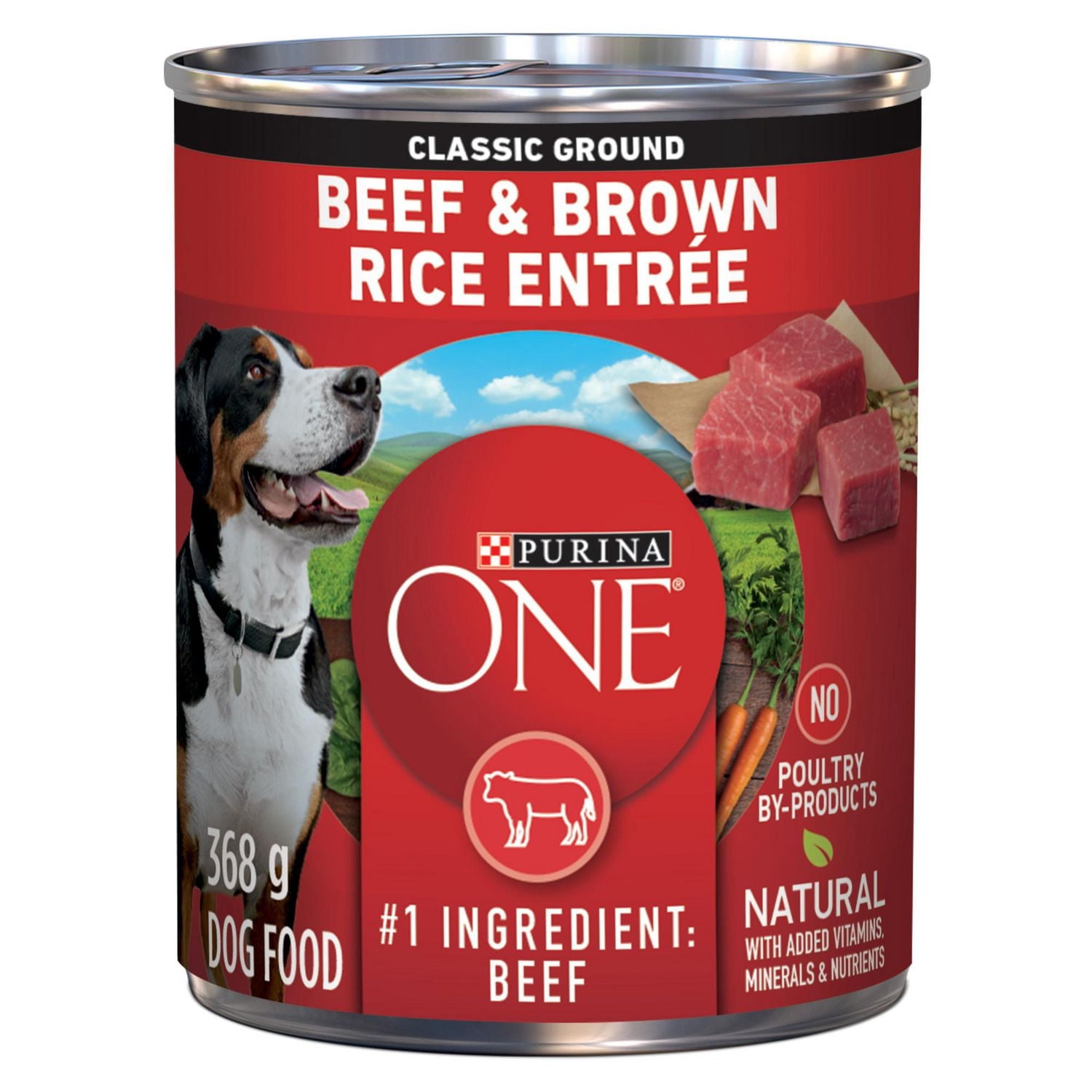 Purina ONE SmartBlend Classic Ground Beef & Brown Rice Entrée, Wet Dog Food 368 g