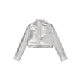 thumbnail image 4 of RUNQHUI Enfants Filles Col Roulé Métallique Danse Crop Top Paillettes Manches Longues pour Danse Raves Festivals Sports Argent 16, 4 of 5