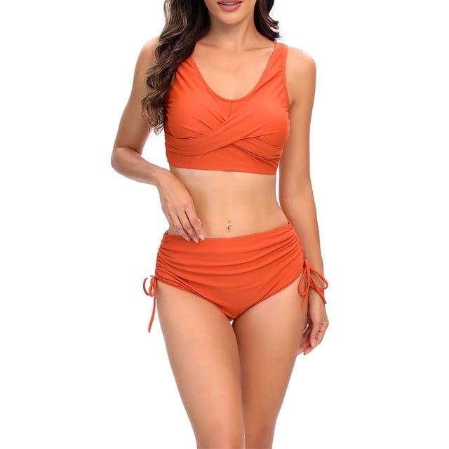 LSLJS Women's Sexy Solid Color Swimwear Two-piece Slim Swimsuit Bikini Straped Swimsuits