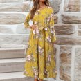 thumbnail image 1 of Ovzne Robes pour Femmes Robe Femme Mode Femme Imprimé Floral Col Rond à Lacets Manches Longues Manches Évasées Taille Rétractable Robe Plissée Robe Grande Taille Robe à Manches Longues Imprimée Liquidation, 1 of 7
