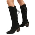 thumbnail image 1 of LSLJS Bottes Cavalières à Talon Épais Unies pour Grandes Femmes avec Laçage à l'Arrière, Bottes Hautes, Bottes Compensées Mi-Mollet pour Femmes, 1 of 7