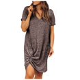 thumbnail image 1 of B91xZ Robe Maxi Grande Taille pour Femmes Manches Courtes Col en V Taille Haute Tricot Côtelé Plissé Robe Ligne A, Café L, 1 of 3