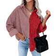 thumbnail image 2 of CEHVOM Femmes Poches Boutons Manches Longues Tops Outwear Pachwork Tour-vers le Bas Col Veste Manteau, 2 of 8