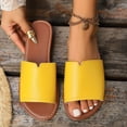 thumbnail image 3 of Flat Sandals for Women Slide Open Toe Solid Color Leather Non Slip Breathable Beach Summer Slide Sandals Yellow, 3 of 7