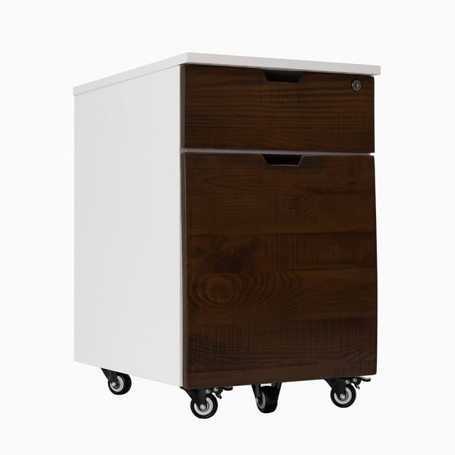 Desky Wooden Minimal Filing Cabinet - White / Rustic Pine Softwood