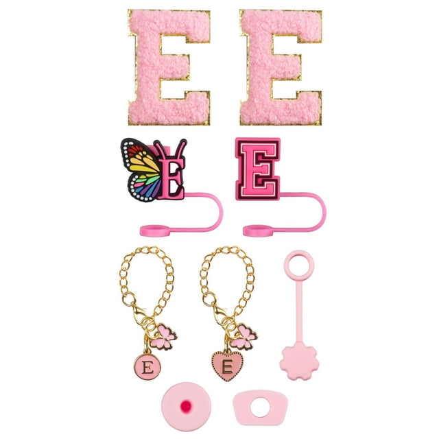 Glass&Bottle Accessory Set for Drinkware – Embroidery Patch Straw Covers Charm Necklace Chain & Leak Guard Complete Decorative Upgrade Kit