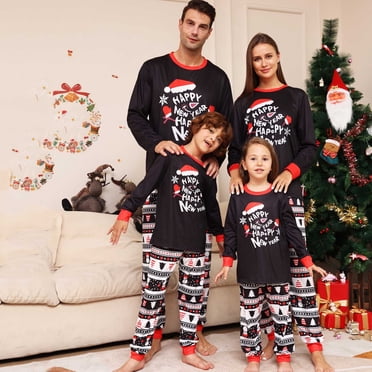 RKSTN Pyjamas de Noël pour la Famille Mode Hauts à Manches Longues et Pantalons Vêtements de Nuit pour Papa / Maman / Enfants Mignon Élan Neige Imprimé Ensemble de Pyjamas Assortis (Maman)