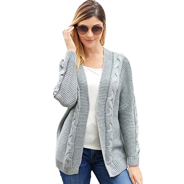 Women Open Front Long Sleeve Chunky Knit Cardigan Sweaters Loose Outwear Coa
