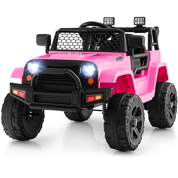 Gymax Camion Voiture pour Enfants 12V Véhicule Électrique Télécommandé avec Musique et Lumière Rose