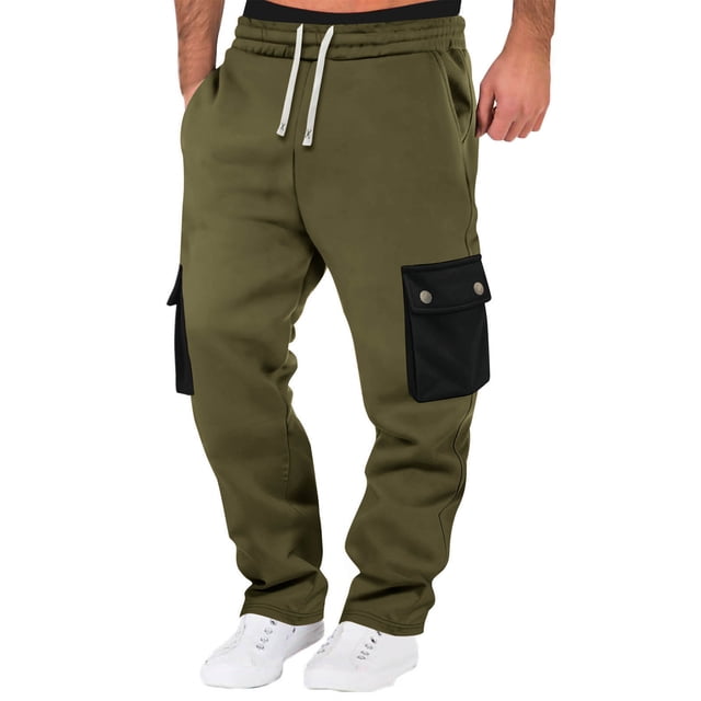 Ceisia Men Solid Color Loose Casual Pants Elastic Waist Drawstring Sports Gift Work Trousers