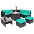 thumbnail image 2 of Costway 9PCS Patio Rattan Furniture Set Fire Pit Space-saving W/Cover Turquoise Cushion, 2 of 10