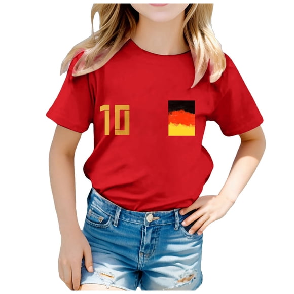 FhsagQ Tops Girls Shirts 2024 Children's European Cup Fashion Team Printed Short Sleeve Round Neck Top T Shirt Christmas Shirts for Girls 10-12 Shirts for Girls 9-10 Red 6-7 Years