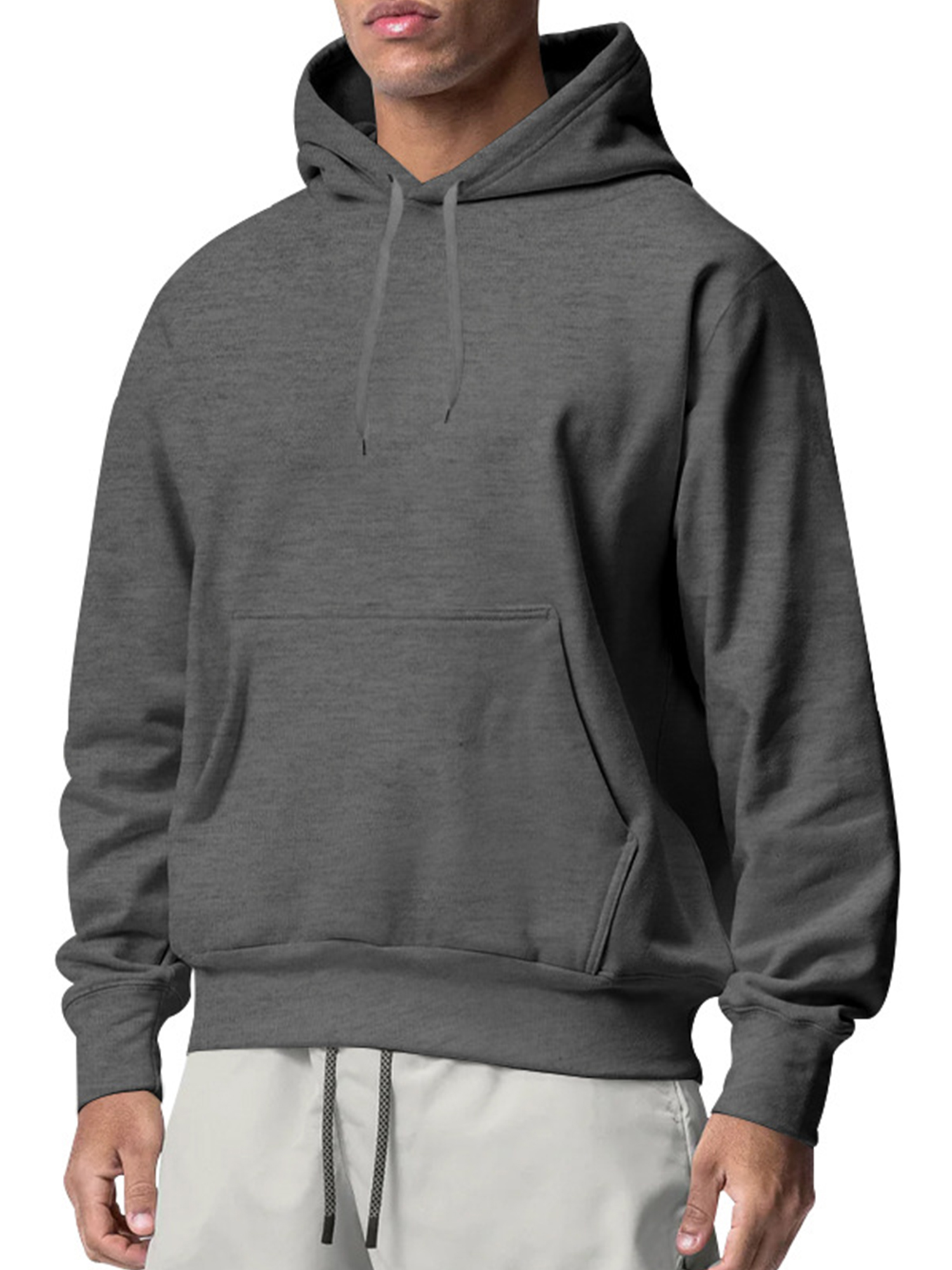 Innerwin Sweatshirts Drawstring Men's Hoodies Fall Solid Color Thick Hooded Sweatshirt Deep Gray XS