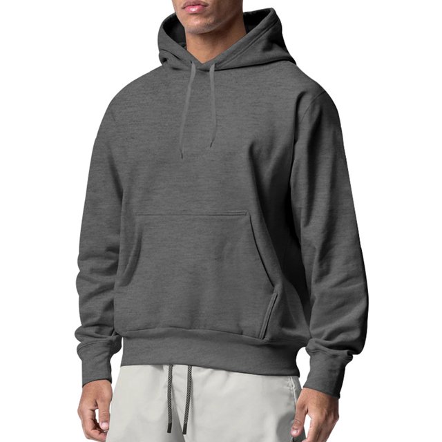 Innerwin Sweatshirts Drawstring Men's Hoodies Fall Solid Color Thick Hooded Sweatshirt Deep Gray XS