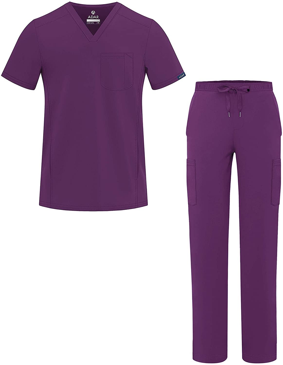 Adar Addition Go-Everyday Scrub Set for Men - Stylish Scrub Top & Cargo Scrub Pants - A9800 - Eggplant - 3X