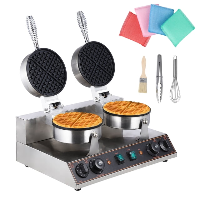 QinaQin Commercial Belgian Waffle Maker, Rotating Nonstick Round Waffle Iron with Timer and Adjustable Temperature