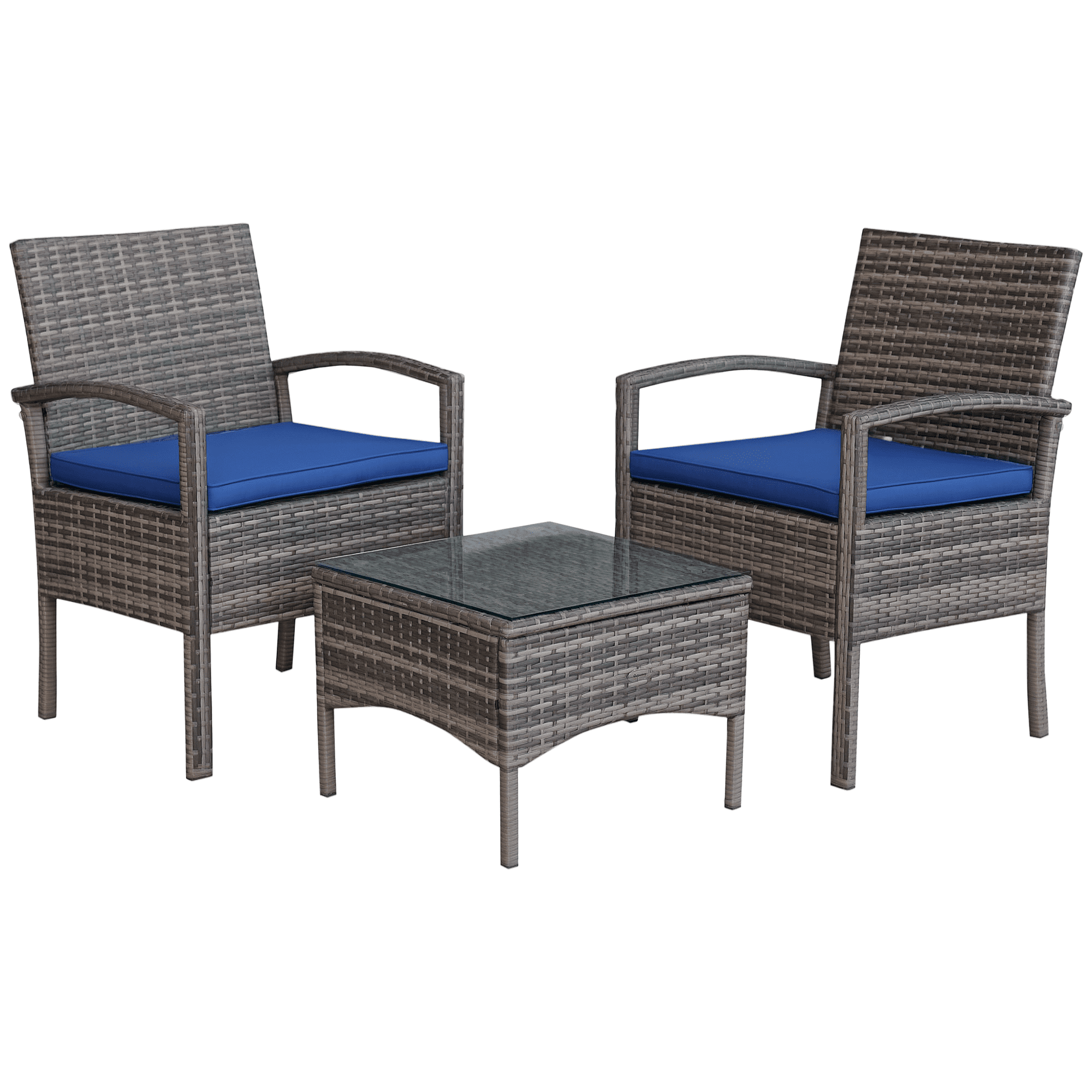 Outsunny Ensemble de Café en Rotin Ensemble de Chaises de Jardin et Table 3 Pcs Bleu