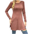 thumbnail image 1 of SROBPTY Longues Chemises à Manches pour Femmes, Mode pour Femmes Manches Longues Col Rond Taille à Pince Longue Bordeaux, S, 1 of 4