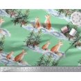 thumbnail image 2 of Soimoi Green Moss Georgette Fabric Fox & Pine Tree Print Fabric by Yard 42 Inch Wide, 2 of 3