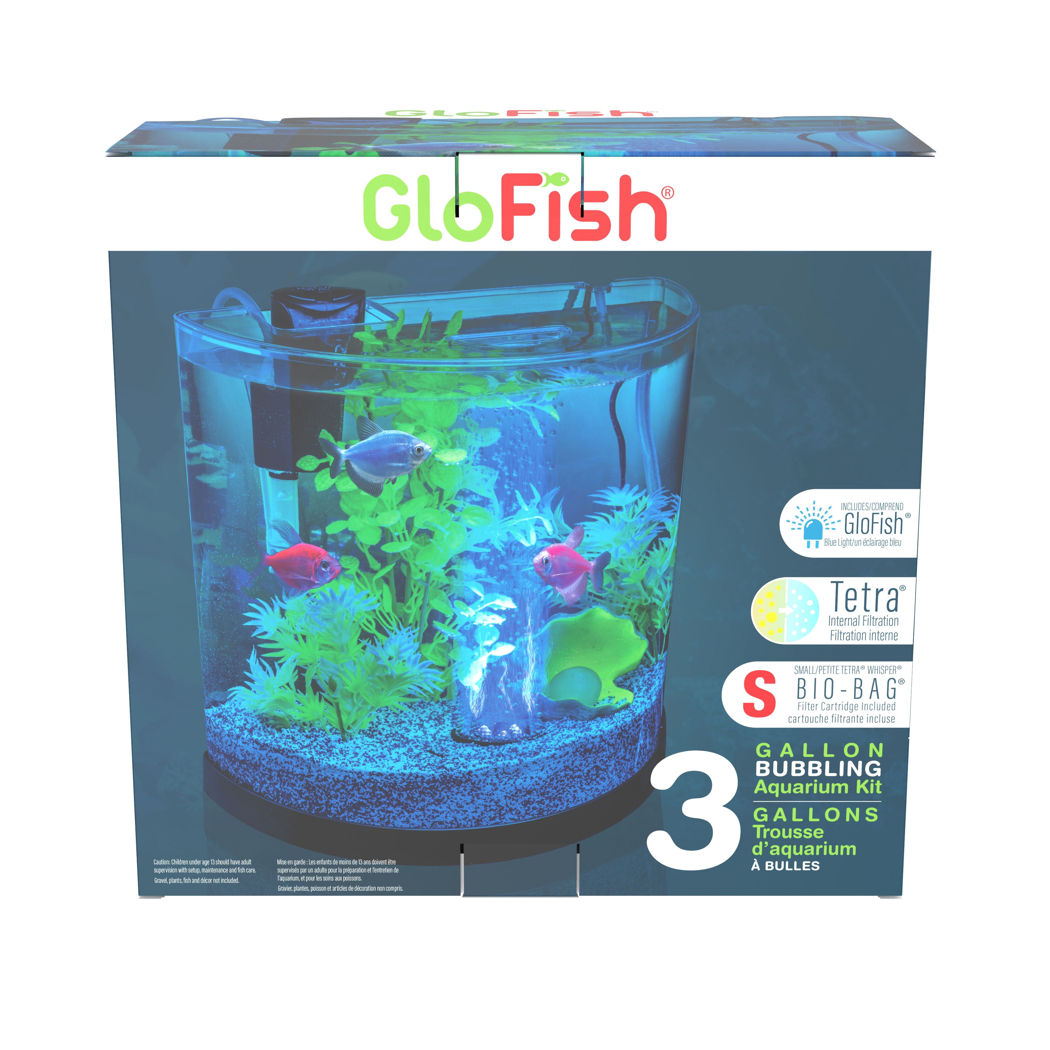GloFish 3 Gallon Aquarium Kit with LED Bubbler, Fish Tank Starter Kit with Filter, Air Pump and Lighting