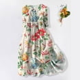 thumbnail image 4 of Pisexur Robes d'Été pour Femmes Mode Bohème à Imprimé Floral Robe Maxi Tunique Décontractée Taille Élastique Robe Soleil Col Rabattu Boutonnée Longue Robe Manches 3/4 Col en V Fluide Coton Lin Robe de Plage, 4 of 6
