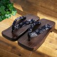 thumbnail image 3 of Japanese Wooden Clogs Comfortable Geta Sandals for Men Women Blue Square 45, 3 of 7