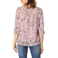 thumbnail image 3 of INSPIRE CHIC Chemises pour Femmes à Manches 3/4 Blouses en Mousseline Florale Rose-Bleu Floral TP, 3 of 7