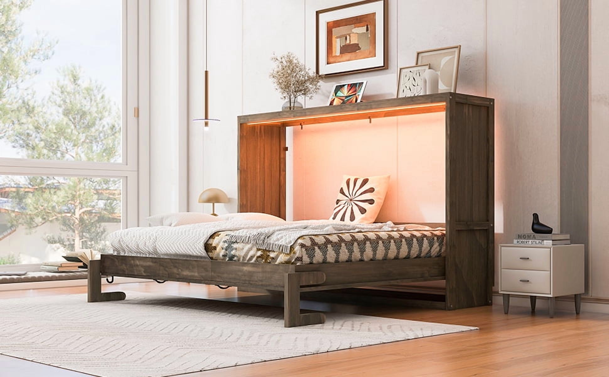 Lit escamotable Noble House grand format avec éclairage DEL, brun