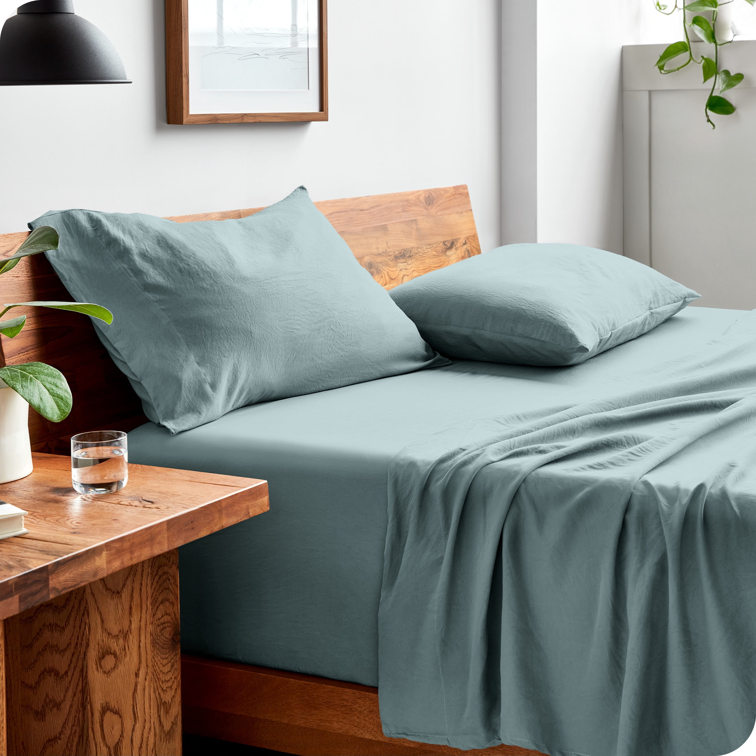 Bare Home Washed Sheet Ensemble - Premium 1800 Collection - Deep Pocket - 4 Piece - Très Grand, Slate