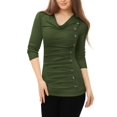 thumbnail image 2 of INSPIRE CHIC Women's Cowl Neck Long Sleeve Top Button Decor Ruched Front Regular Fit Pullover Top XS Green, 2 of 5