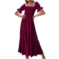 thumbnail image 2 of SMihono Robe Bohème d'Été pour Femmes Grande Taille Mode Décontractée d'Été Col Carré Uni Manches Courtes Femmes Robe pour Femmes Longues Robes, 2 of 8