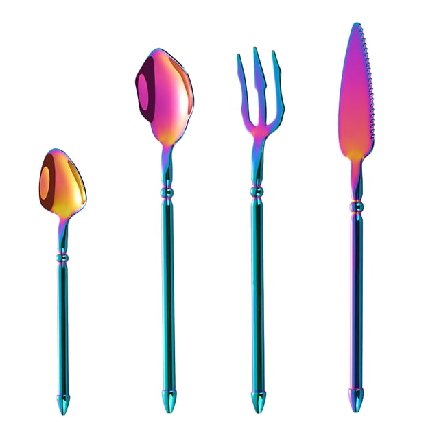 Aihimol Silverware Tableware Set of 4 Flatware Silverware Set Forks Spoons and Knives Set Kitchen Utensils Set Ergonomic Durable Dishwasher Safe Silver