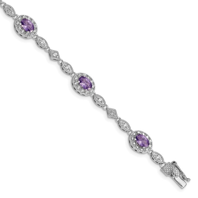 925 Sterling Silver Rhodium-plated Purple and Clear Cubic Zirconia Bracelet
