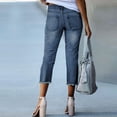 thumbnail image 3 of Women Fashion Capri Jeans Stretchy Distressed Hem Washed Straight Leg Denim Pants, 3 of 6