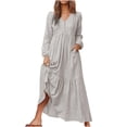 thumbnail image 2 of FcBaudy Robe à Manches Longues à Col en V, Robes d'Été pour Femmes, Robes pour Femmes Mode Robes pour Femmes Décontractées à Manches Longues Couleur Robe Longue à Col en V Robe Femme, 2 of 4