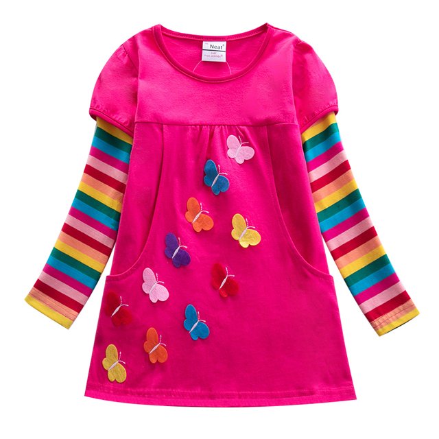 Robes T-Shirt à Manches Courtes à Rayures pour Petites Filles