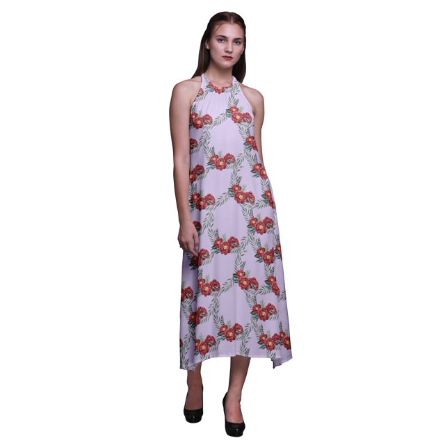 Bimba Floral Printed Women Backless Halter Neck Summer Holiday BeachDress-Small