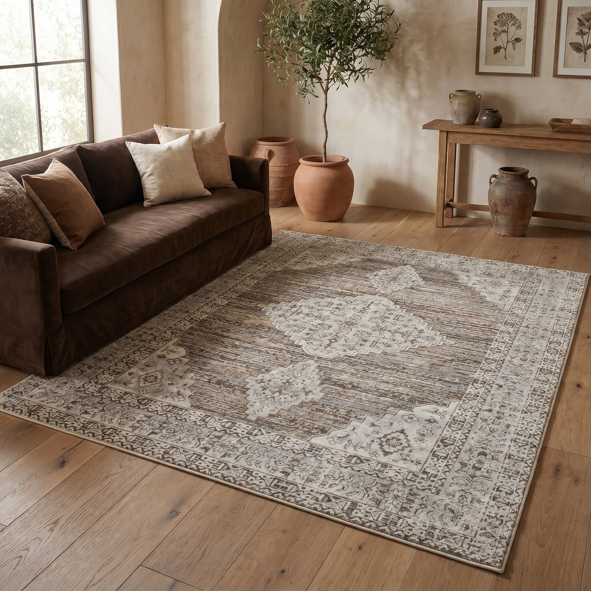 Tapis d'interieur vintage Rug Branch Nomad, beige marron, effet vieilli - Salon, chambre, salle a manger et cuisine