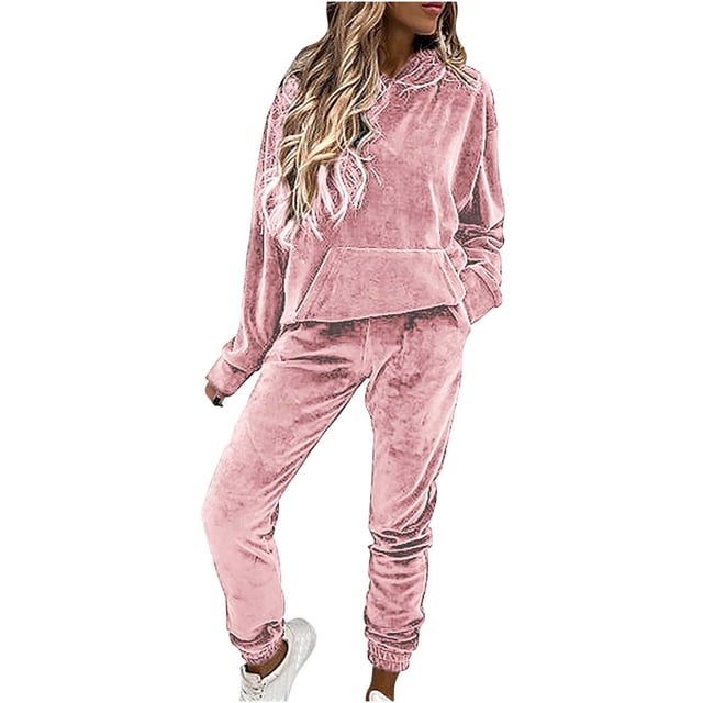 Yuyuzo Womens Velour Sweatsuits 2 Piece Outfits Hooded Pullover Sweatshirt Sweatpants Tracksuits Matching Set