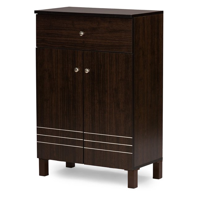Baxton Studio Felda Brun Foncé Armoire à Chaussures Moderne avec 2 Portes et Tiroir