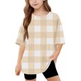 thumbnail image 1 of DecSea T-Shirt à Manches Courtes pour Filles, Été, Imprimé à Carreaux, Col Rond, Décontracté, Basique, 5-14 Ans, 1 of 8