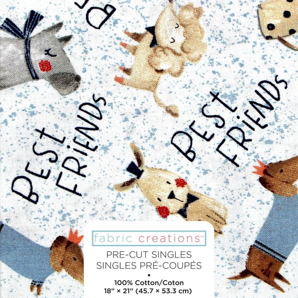 FABRIC CREATIONS White with Dogs and Best Friend Print Cotton Fat Quarter 45 × 53 cm (18 × 21 in), Blue, 18x21